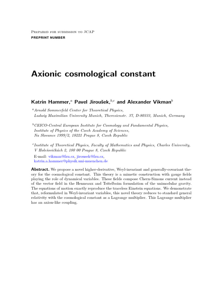 Axionic Cosmological Constant Theory | PDF | Gauge Theory | Equations ...