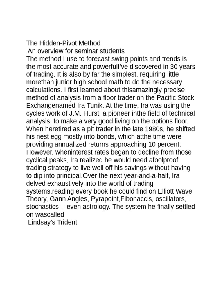 Hidden Pivot Method for Trading Success | PDF | Financial Markets