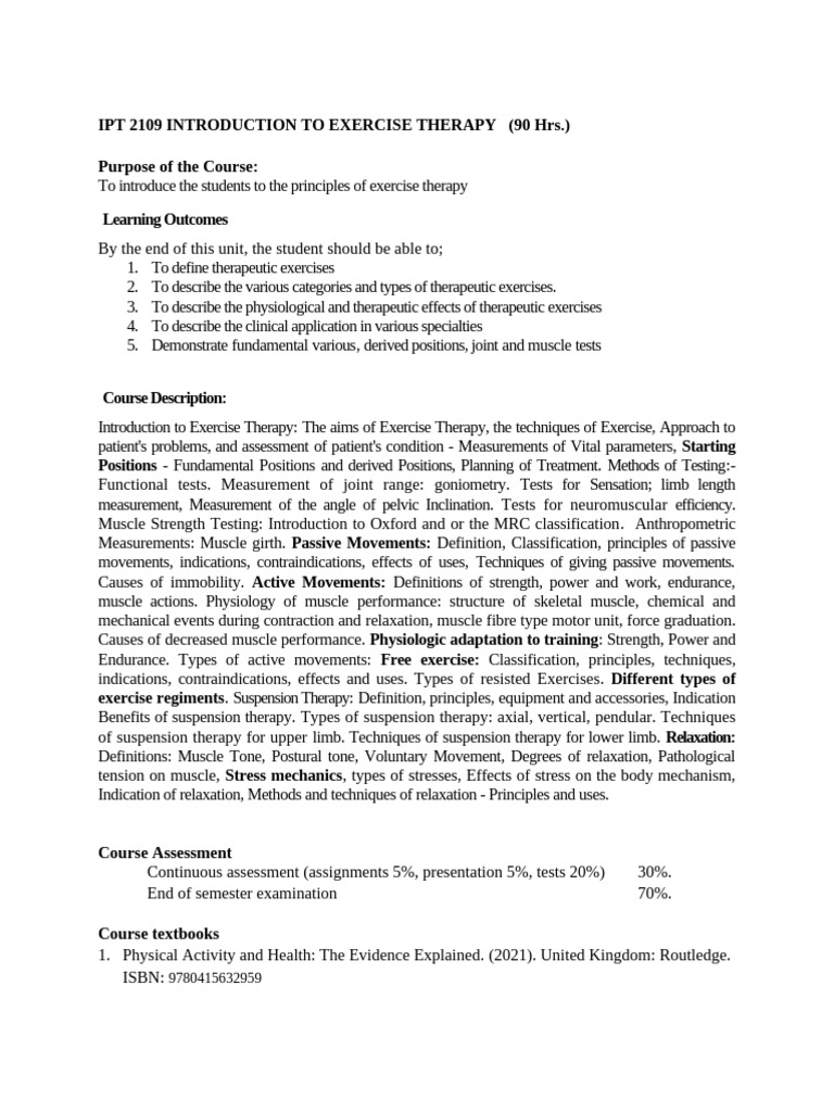 Ipt 2109 Introduction To Exercise Therapy | PDF | Skeletal Muscle ...