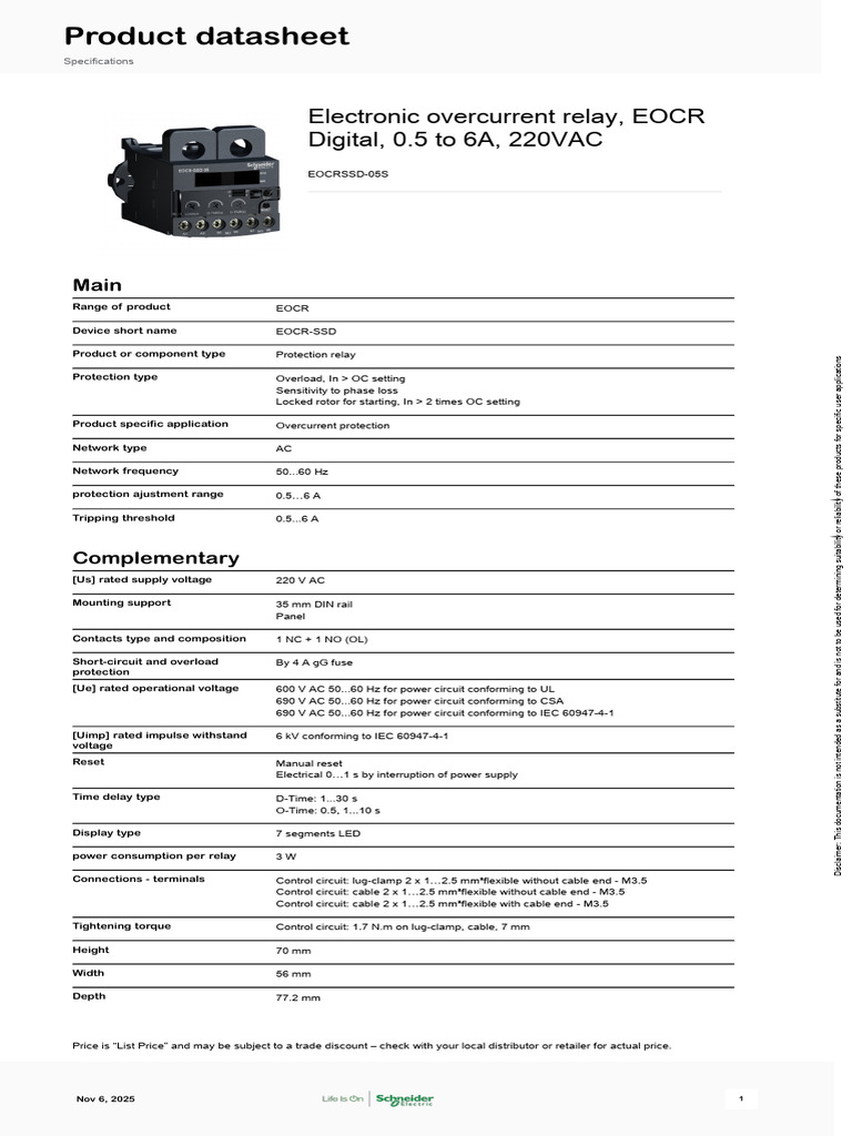 EOCRSSD-05S Overcurrent Relay Specs | PDF | Relay | Alternating Current