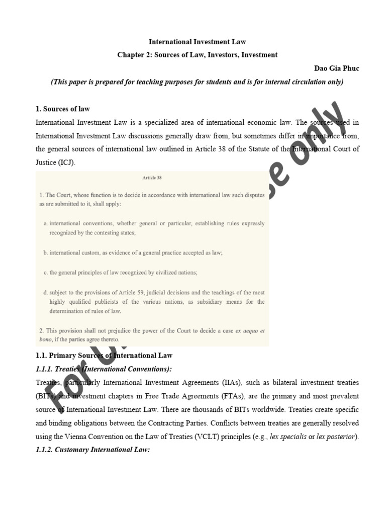 Sources of International Investment Law | PDF | International Law | Treaty