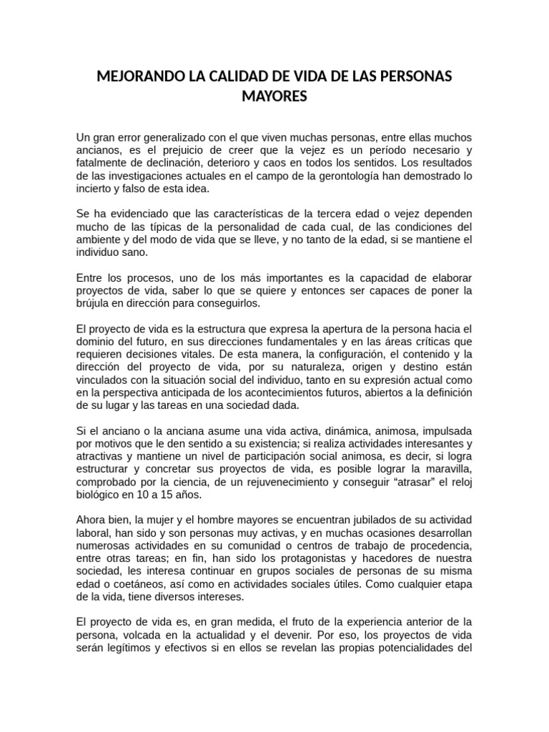 Calidad de Vida en la Tercera Edad | PDF | Vejez | Soledad