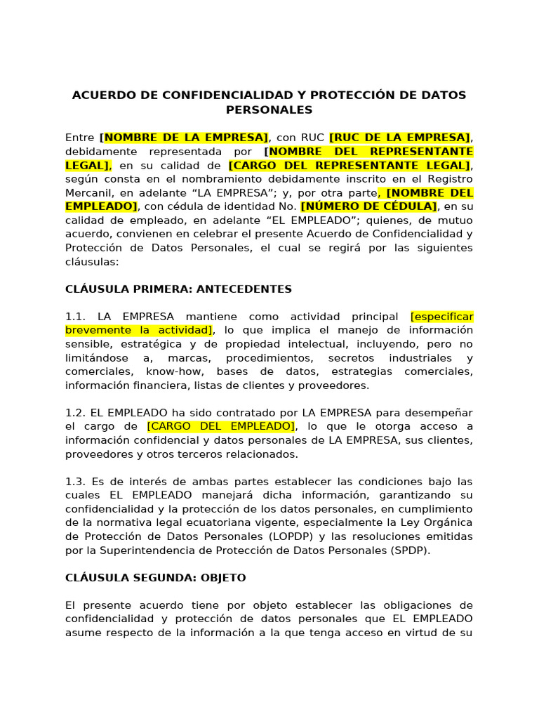 Acuerdo de Confidencialidad Laboral | PDF | Datos | Propiedad intelectual