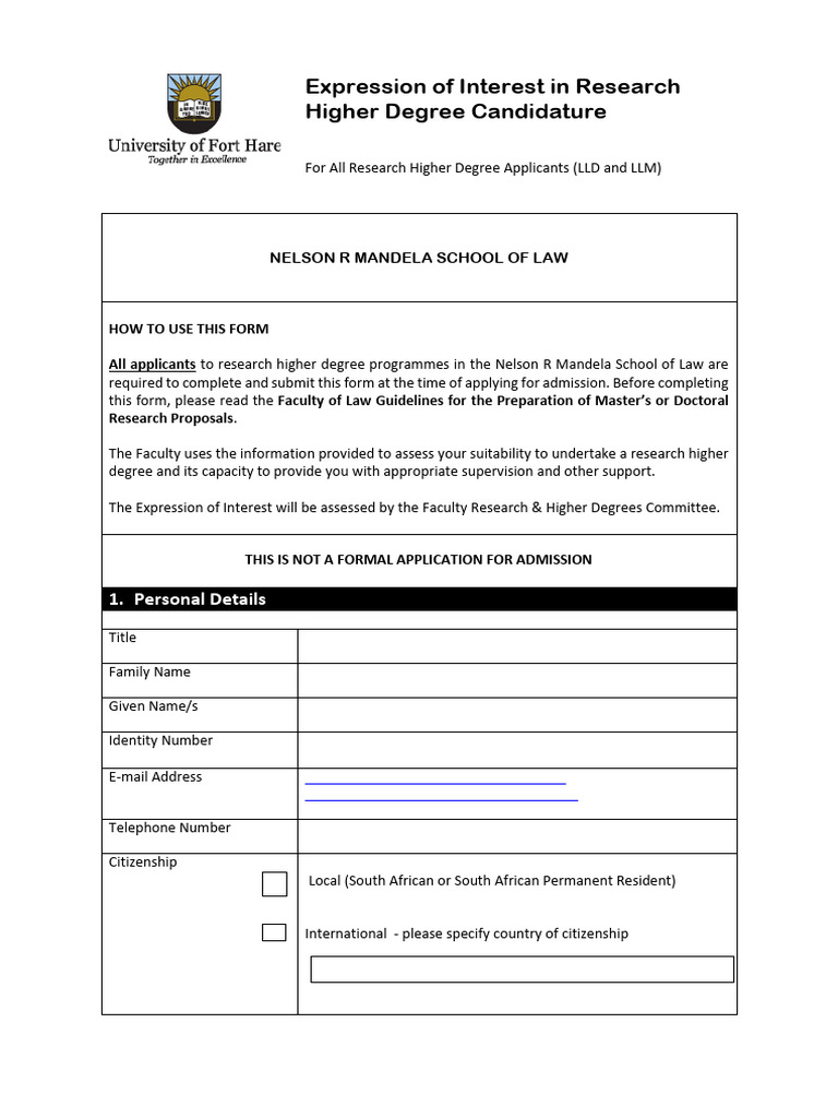 POSTGRAD Expression of Interest in Research Higher Degree Candidature ...