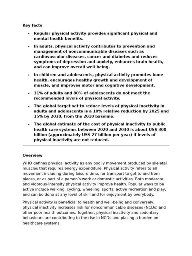 Benefits of Physical Activity and Inactivity | PDF | Sedentary ...