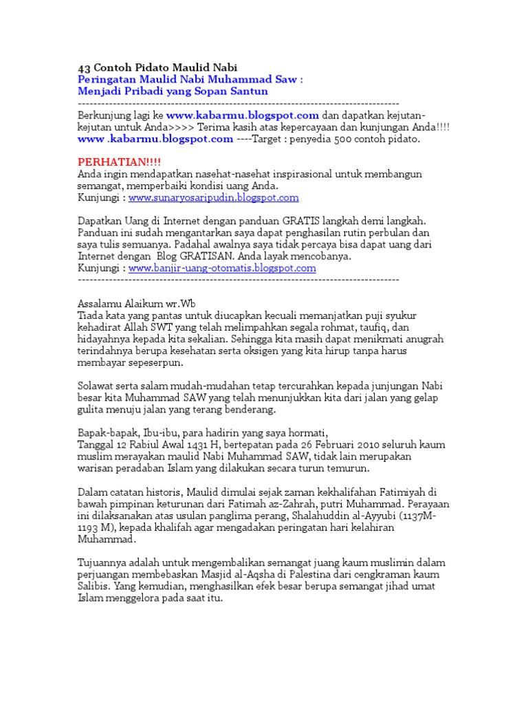43 Contoh Pidato Maulid Nabi Muhammad Saw Menjadi Pribadi Yang Sopan Santun