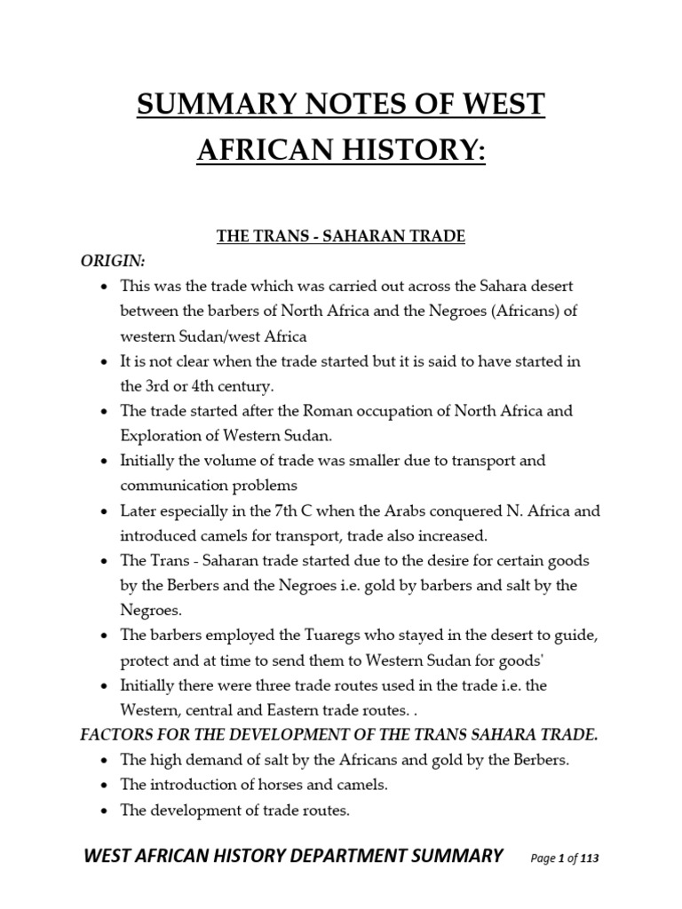 History of West Africa Summarised Notes (1) PDF West Africa Africa