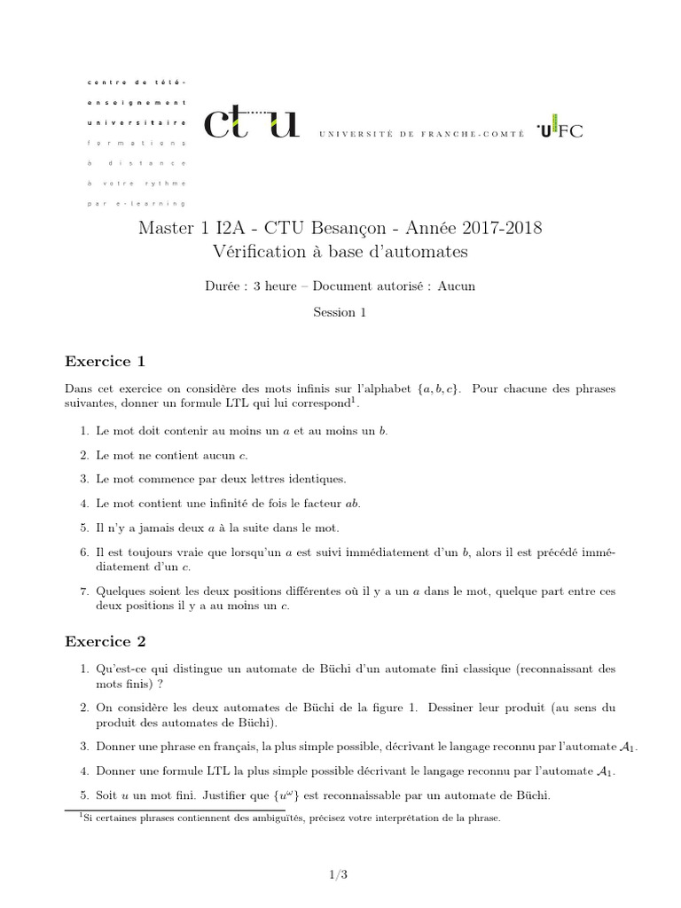 Vérification Automates et LTL - Master I2A | PDF