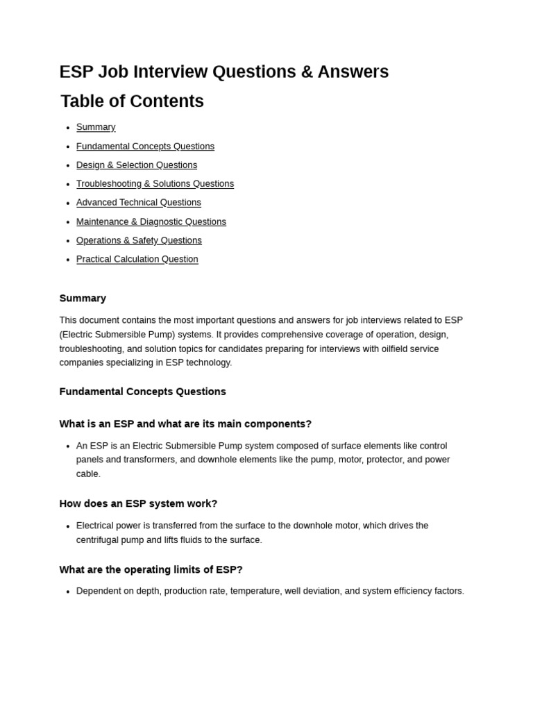 ESP Interview Q&A for Oilfield Candidates | PDF | Pump | Mechanical ...