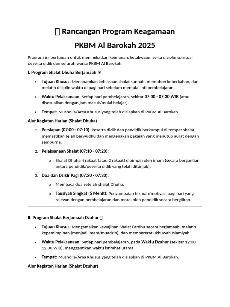 Program Keagamaan PKBM Al Barokah 2025 | PDF