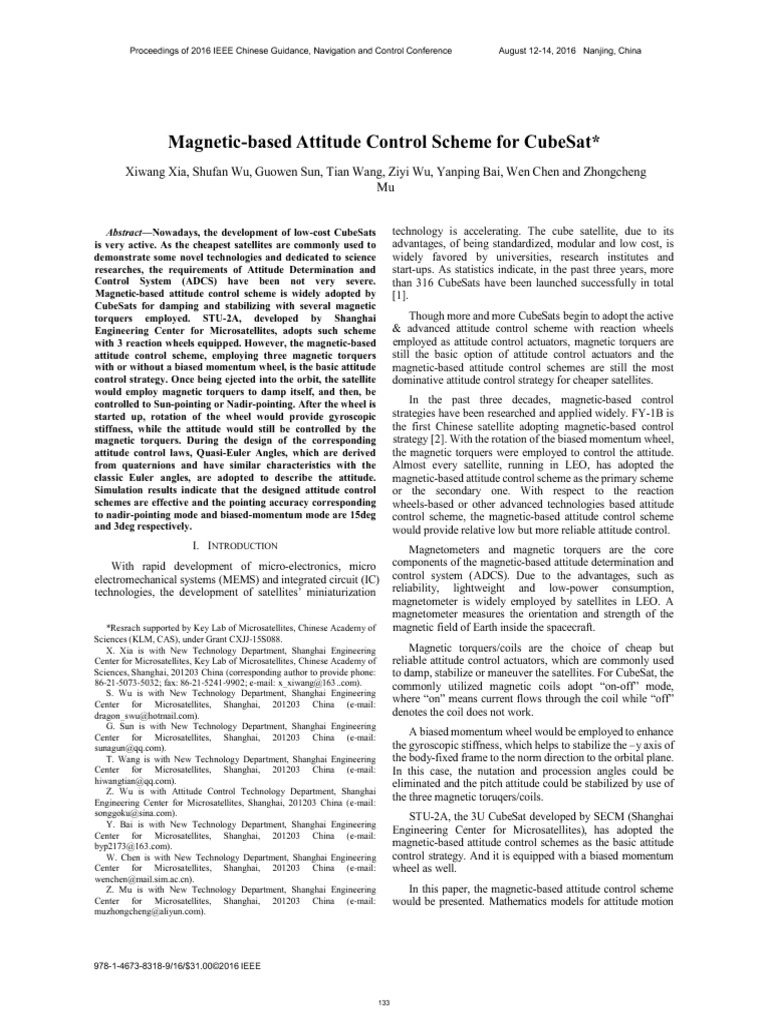 Magnetic Attitude Control for CubeSats | PDF | Motion (Physics ...
