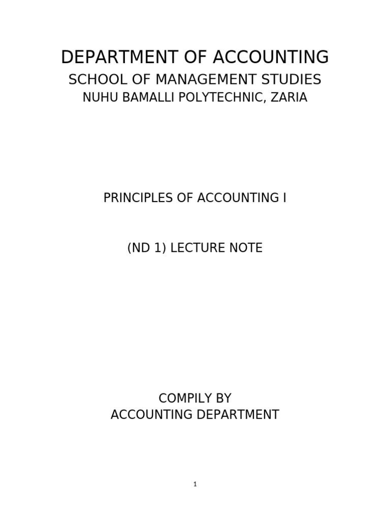 Principles of Accounting I Lecture Notes | PDF | Debits And Credits ...