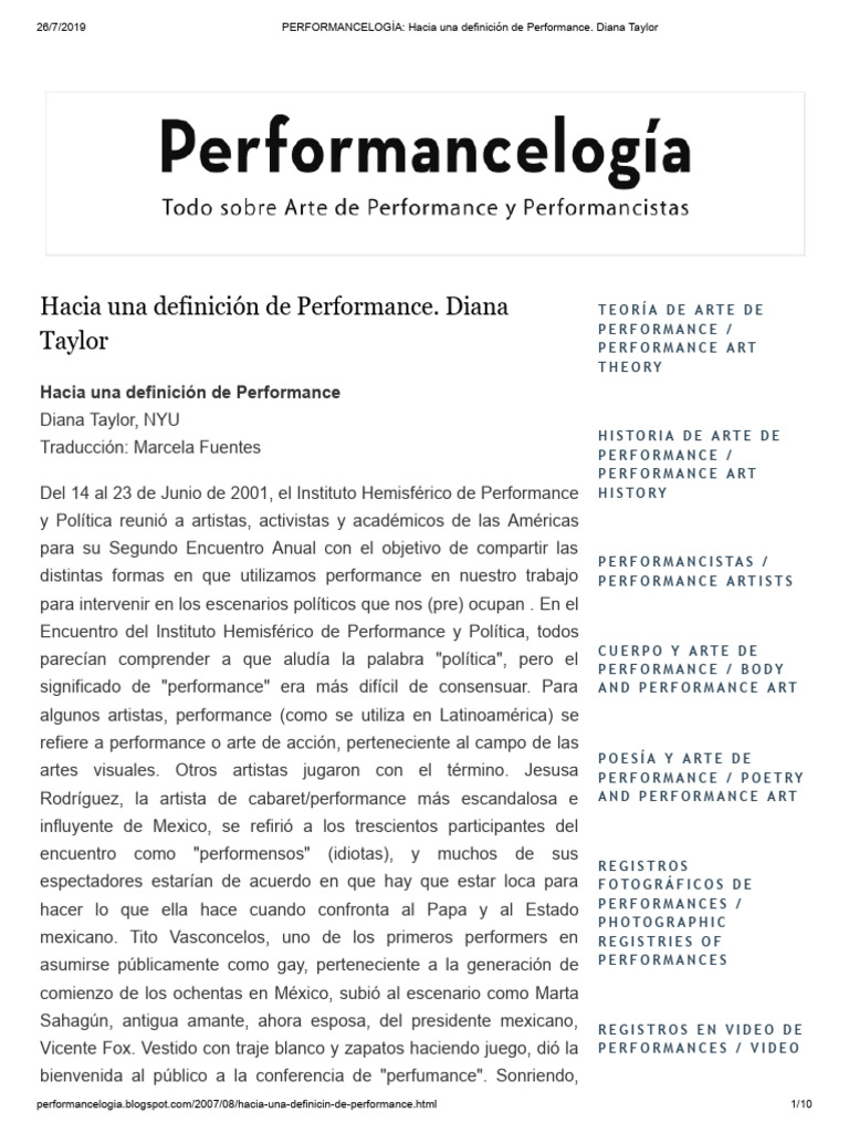 Definición y Contexto de Performance | PDF | Arte de performance ...