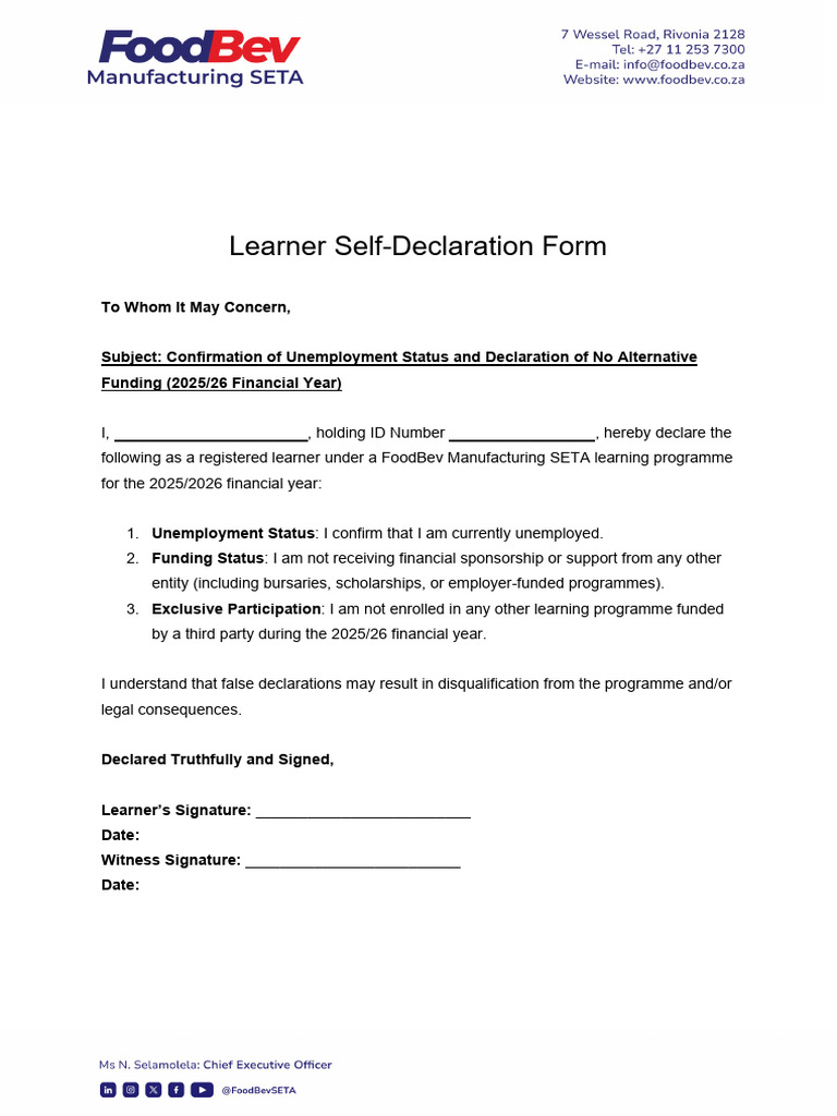 Learner Self-Declaration Form 2025/26 | PDF