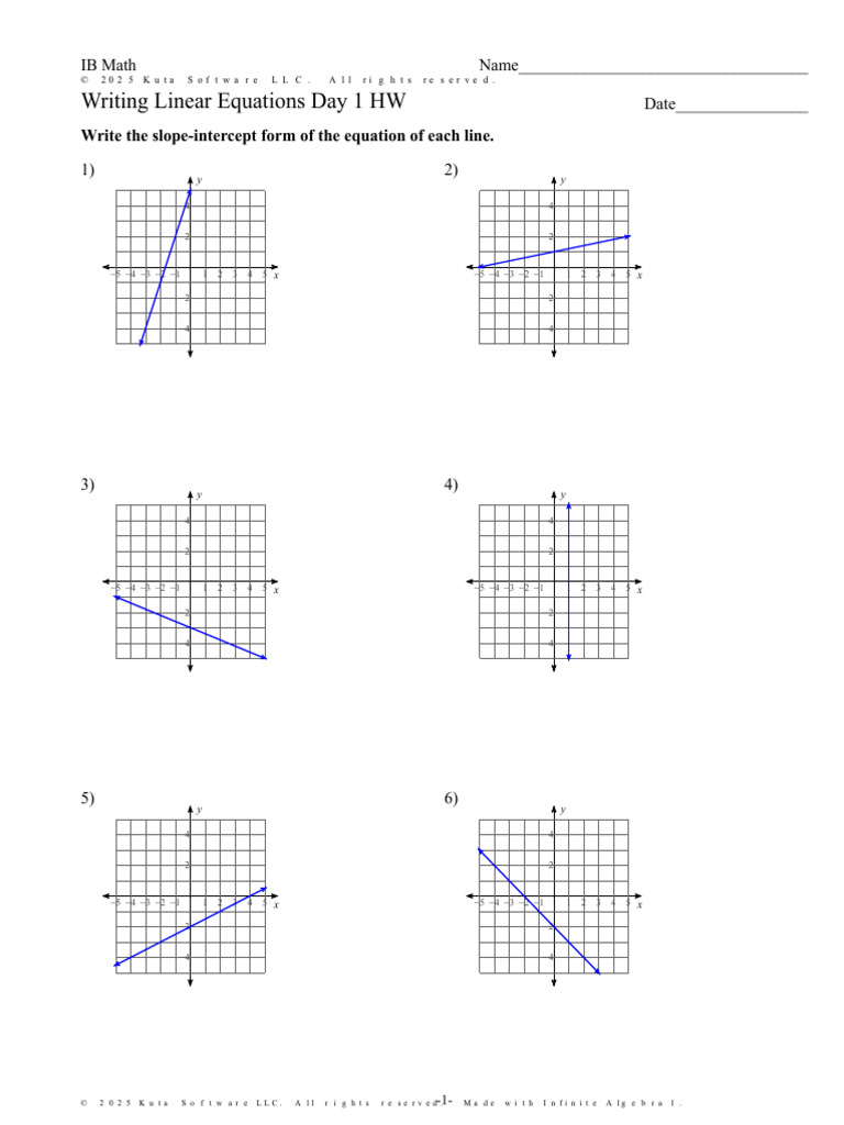 Writing Linear Equations Worksheet | PDF | Equations | Mathematical Objects