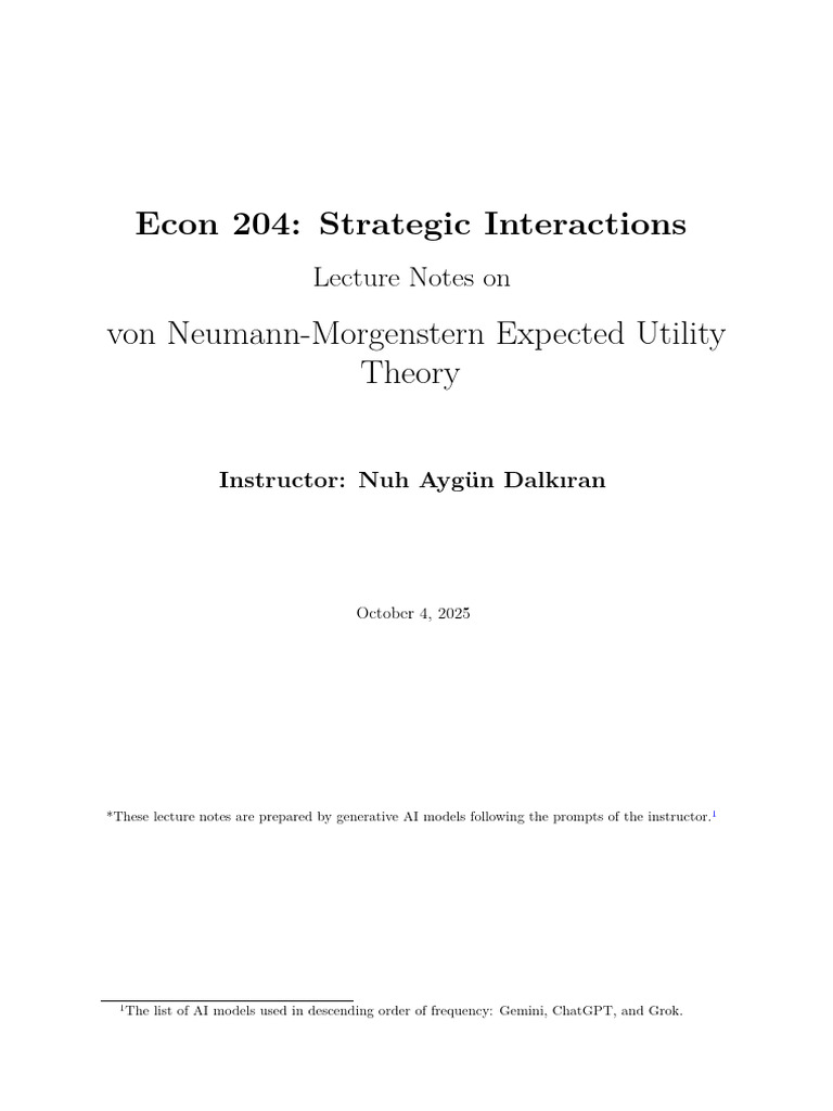 VNM EU | PDF | Utility | Risk Aversion