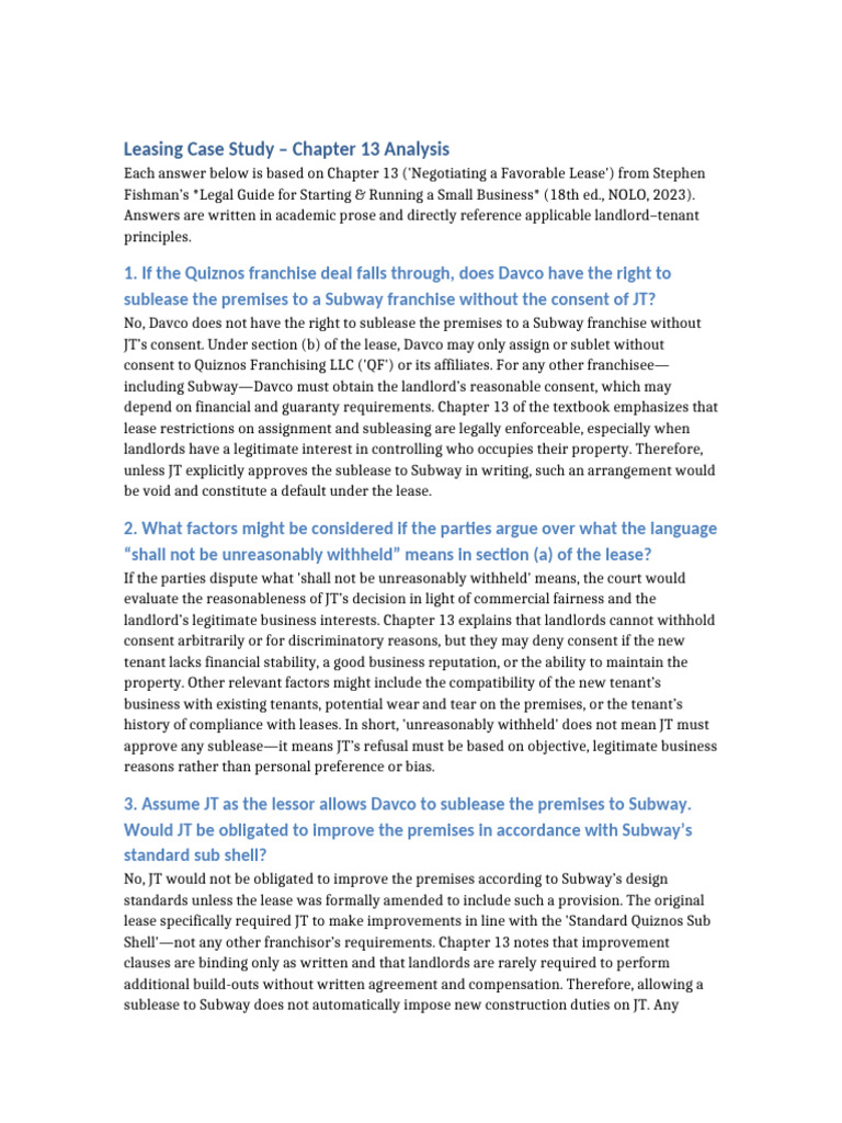Leasing Case Study Answers | PDF | Lease | Leasehold Estate