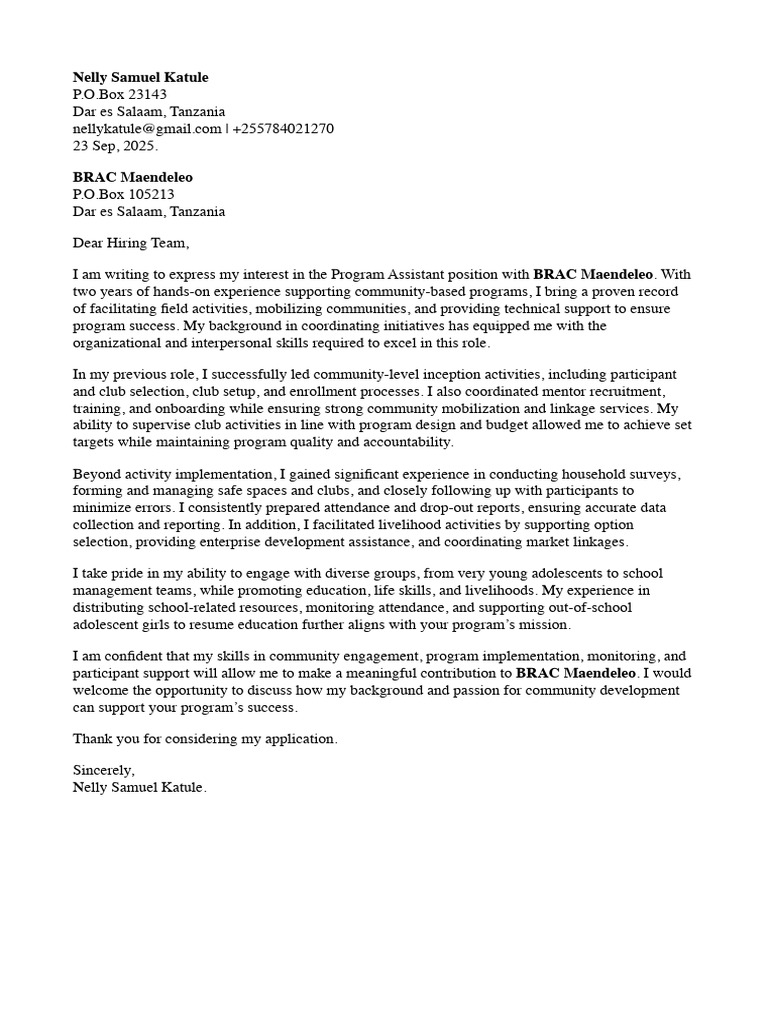 Cover Letter Brac | PDF