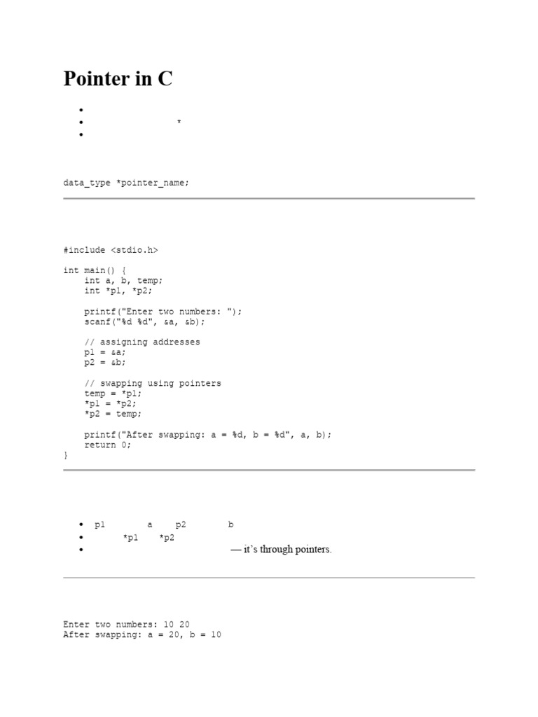 C Pointers: Swap Two Numbers Example | PDF