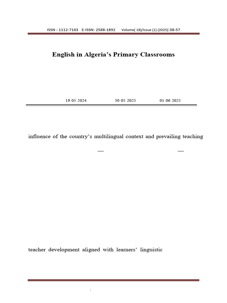 EFL Challenges in Algerian Primary Schools | PDF | Second Language ...