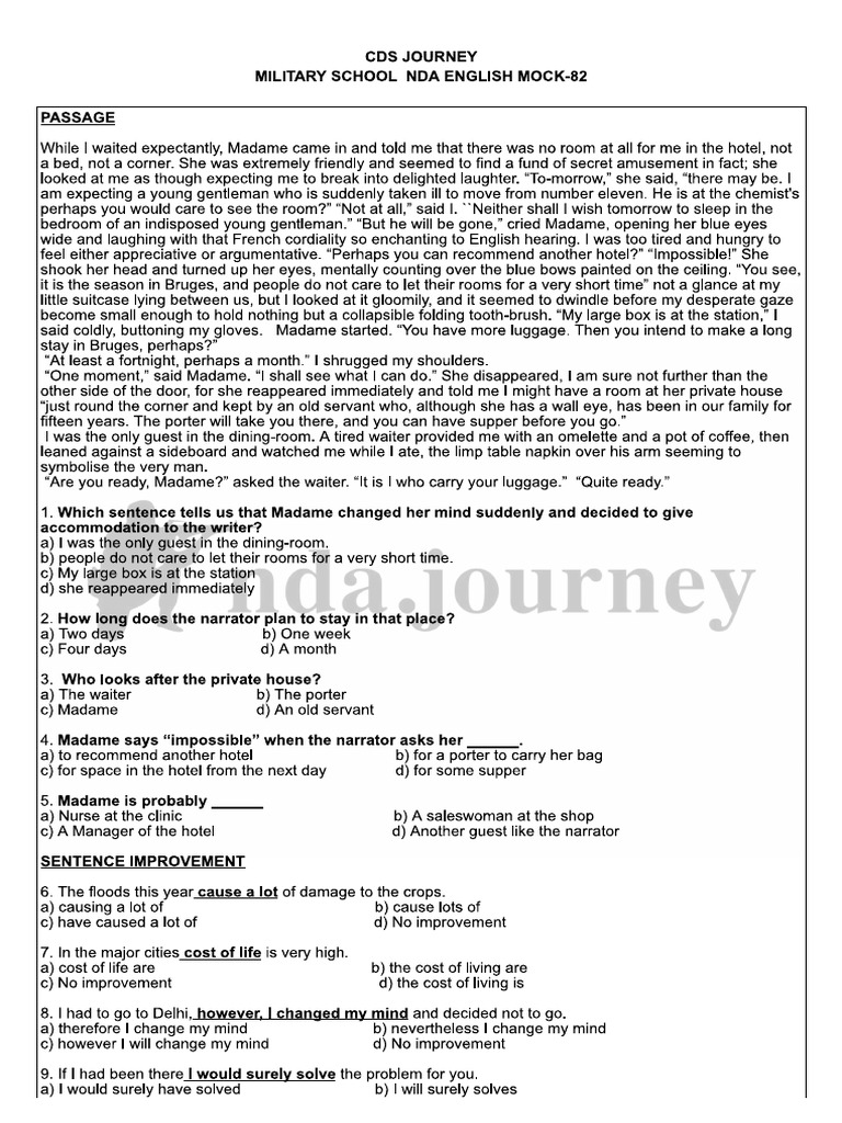 NDA English Test No 82 - Military SCHL | PDF