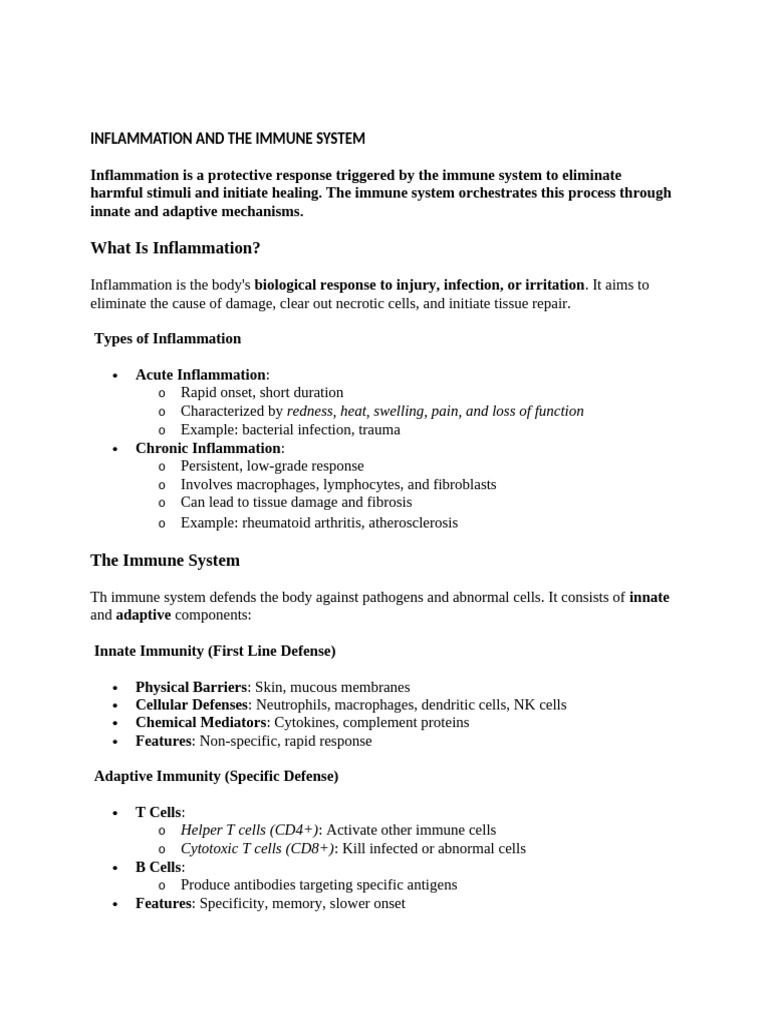Inflammation and Immune Response Overview | PDF | Immune System ...