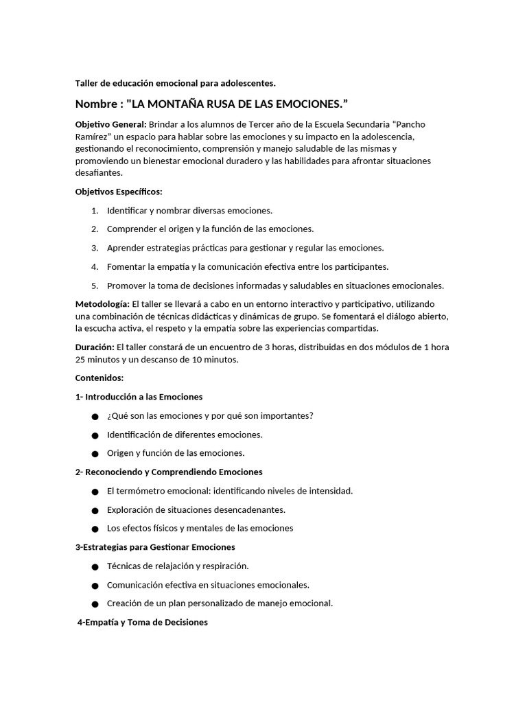Taller de Emociones para Adolescentes | PDF | Las emociones | Empatía