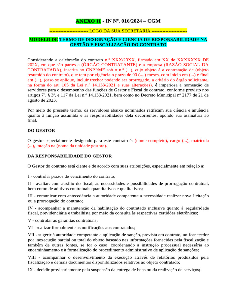 Termo de Designação de Gestor e Fiscal | PDF | Férias trabalhistas