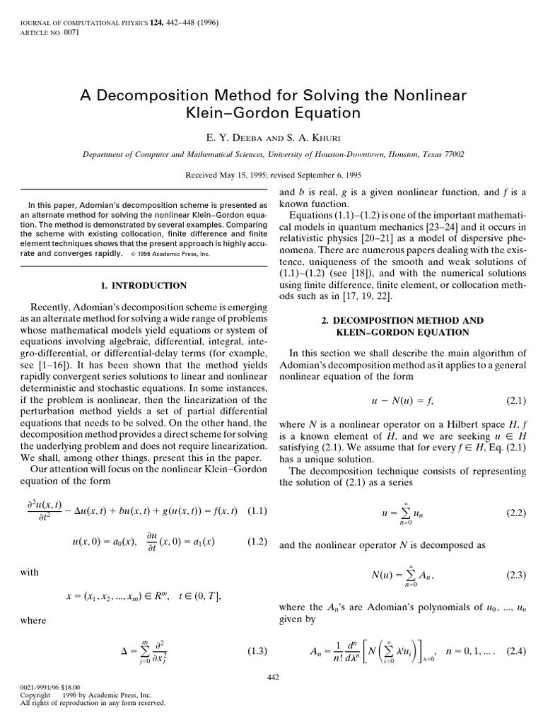 A Decomposition Method For Solving The Nonlinear Gordon Equation | PDF ...