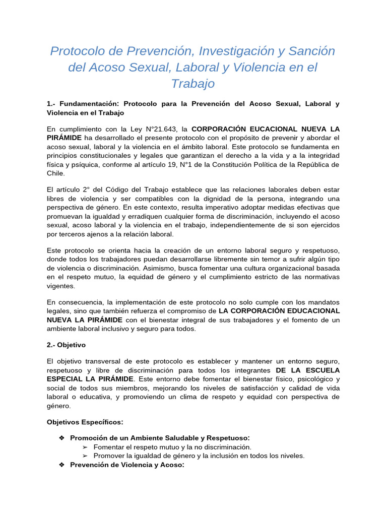 Protocolo contra Acoso y Violencia Laboral | PDF | Acoso sexual | Violencia