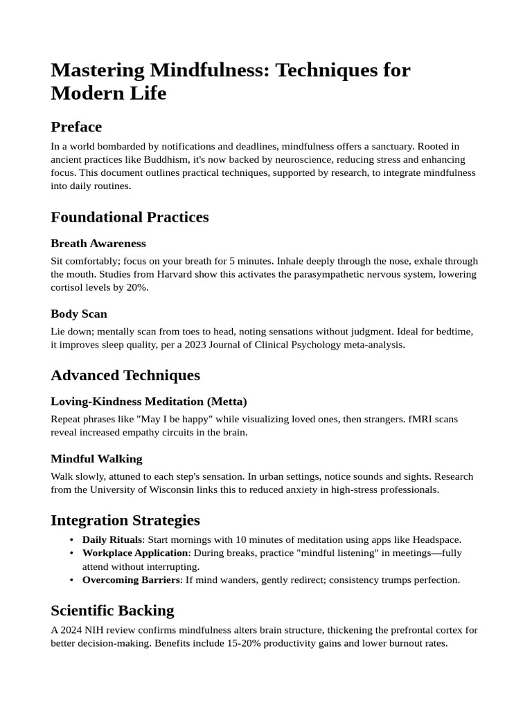 Mindfulness Techniques for Daily Life | PDF