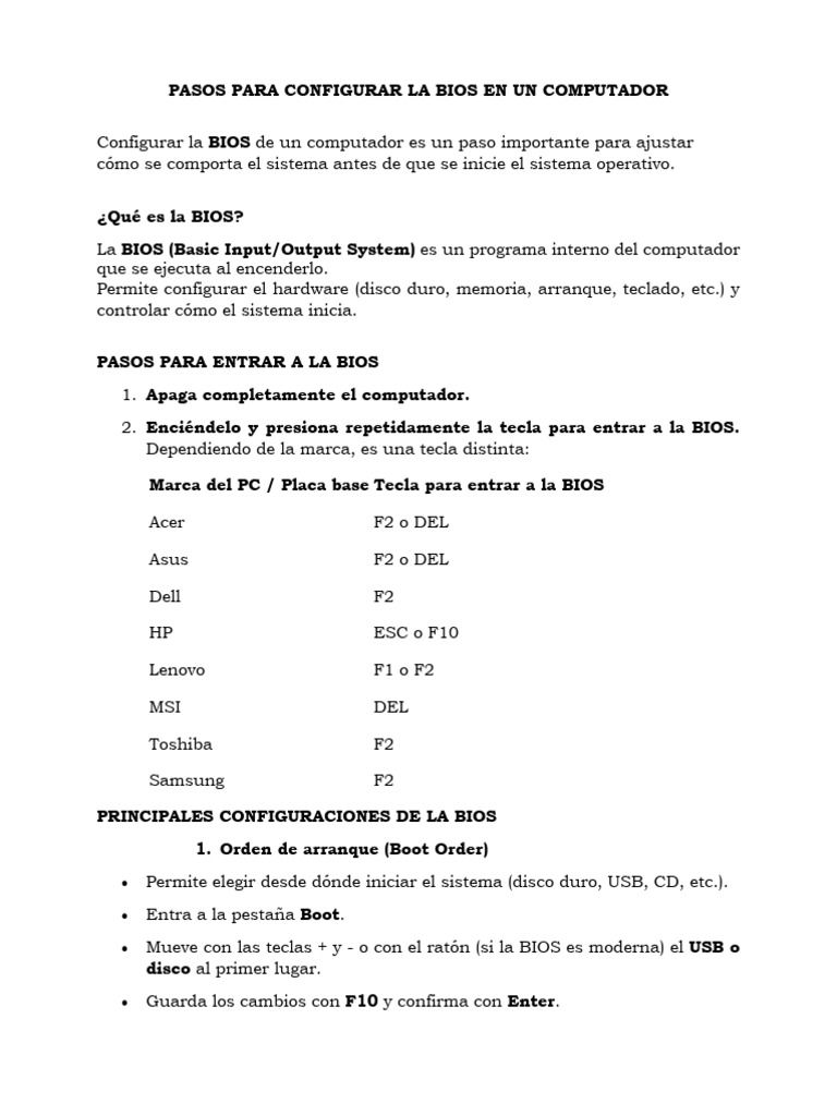 Cómo Configurar la BIOS en PC | PDF | Bios | Arranque