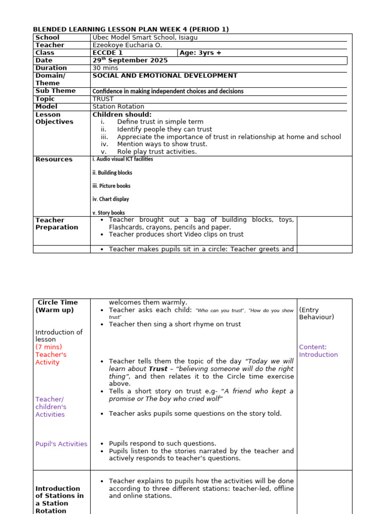 WEEK 4 BLENDED LEARNING LESSON PLAN Pr.1 | PDF | Teachers | Learning