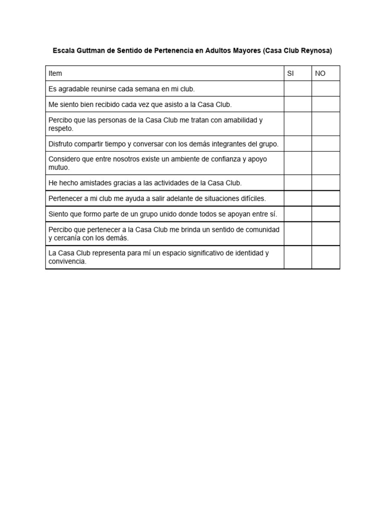 Escala Guttman de Pertenencia en Adultos Mayores | PDF