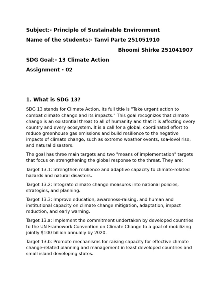 MDM Assignment 02 J Goal 13 Word | PDF | Climate Change Mitigation ...