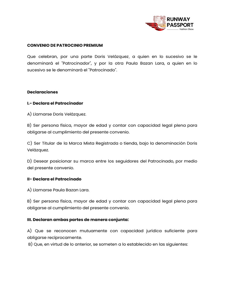 Convenio de Patrocinio entre Doris y Paula | PDF | Patrocinador (Comercial)