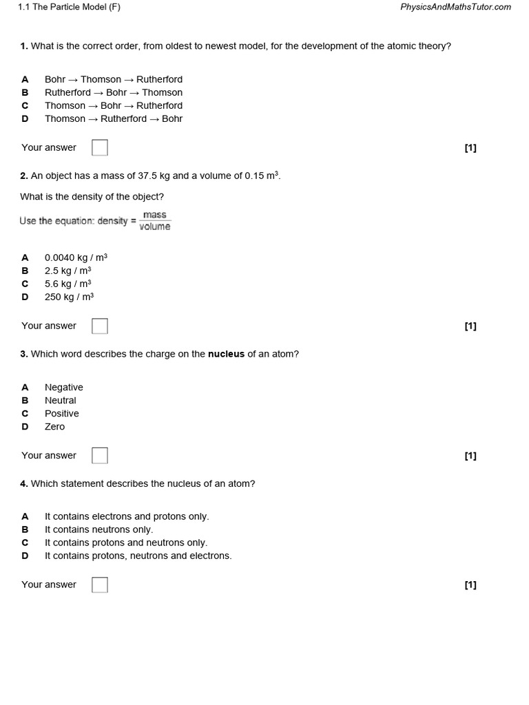 1.1 The Particle Model (F) QP | PDF | Atoms | Atomic Nucleus