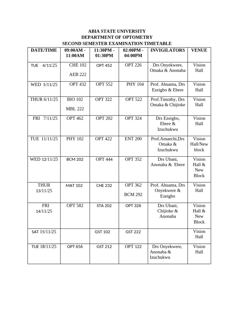 Timetable 2 ND Semester 2222 | PDF