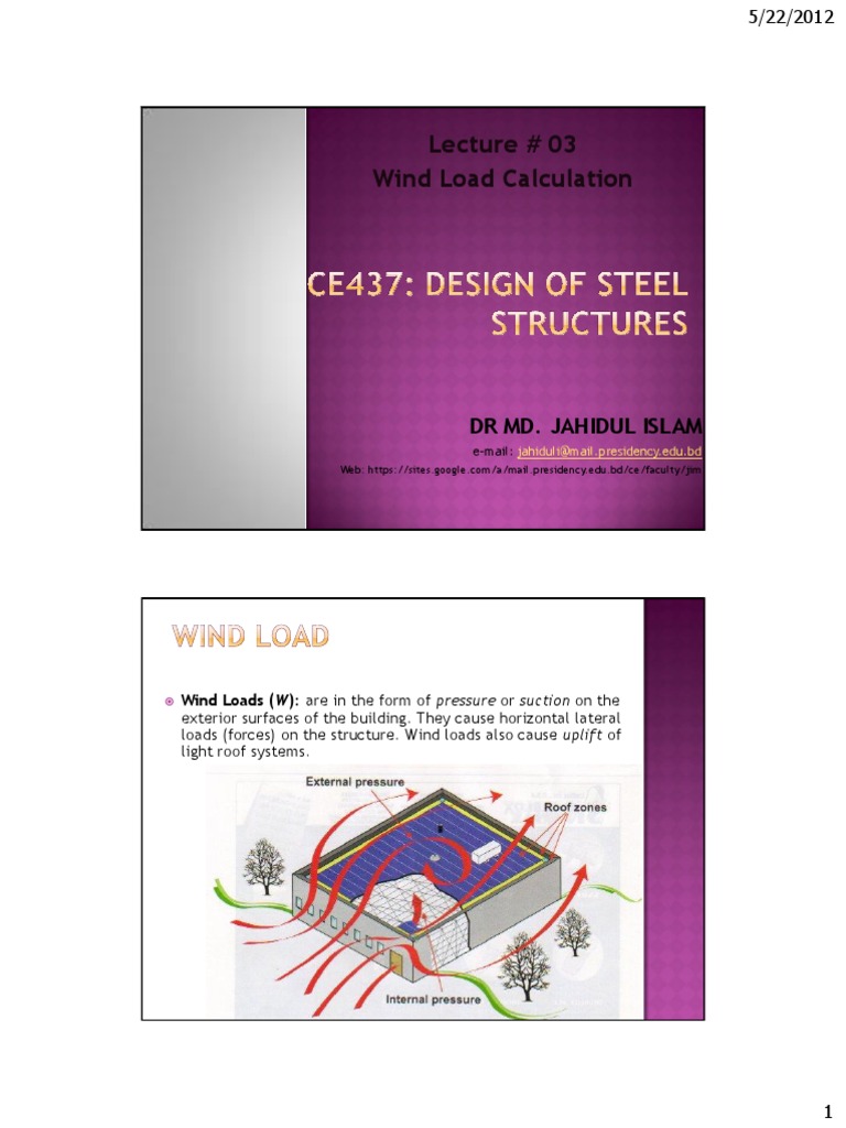 CE437-Lecture 3-Wind Load Calculation | PDF | Wound | Truss