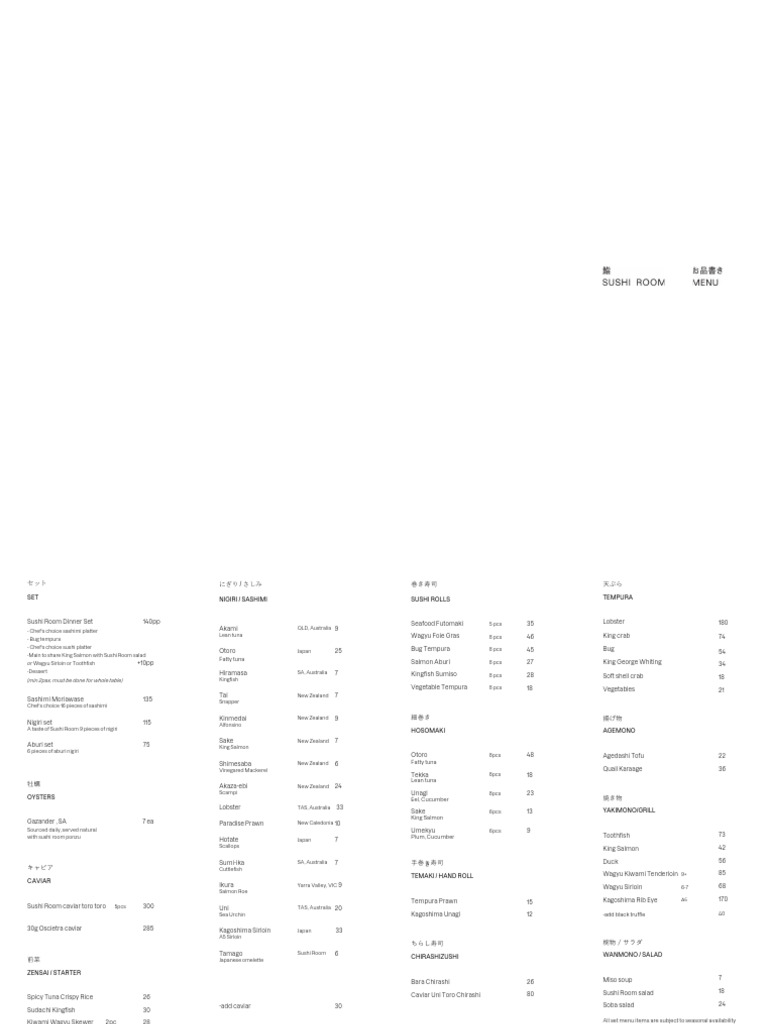 64826aa6503ddbc788280d1b_dinner Menu Sushi Room 7th June 2023 | PDF ...