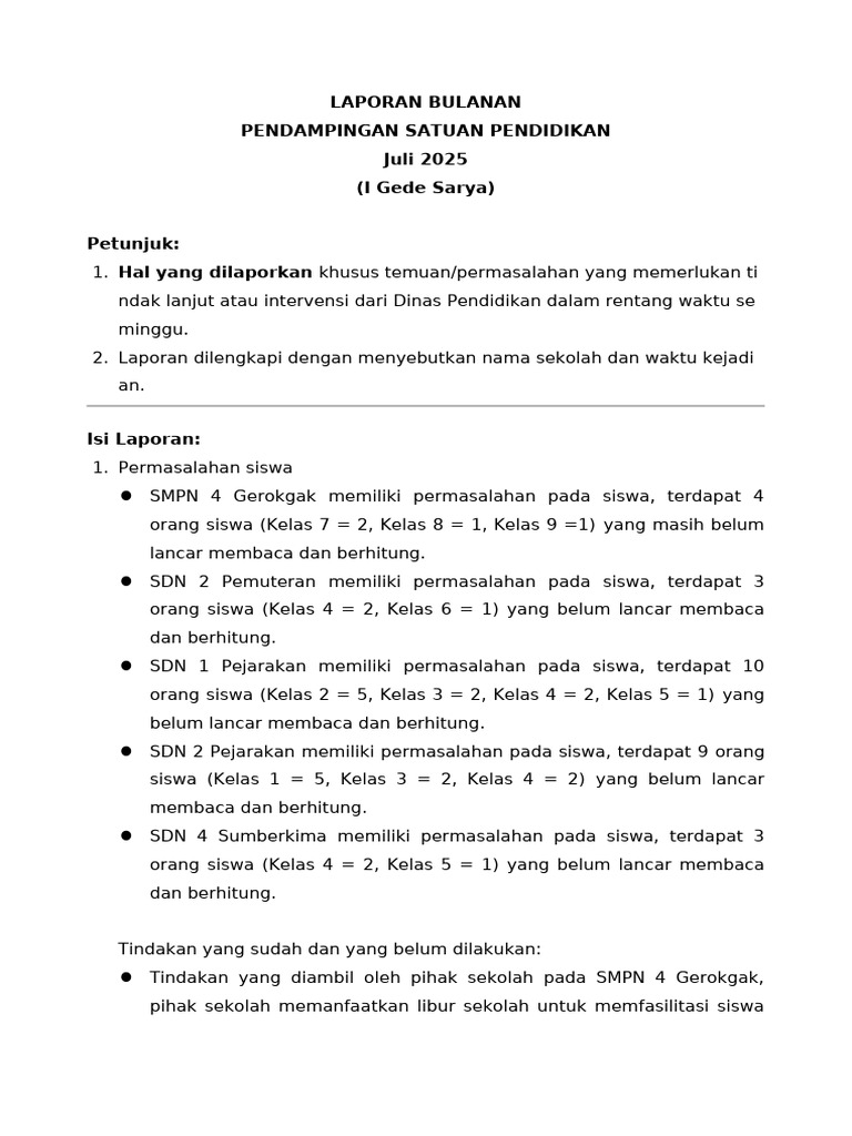 Laporan Bulan Juli | PDF