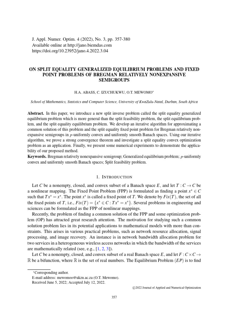 Split Equality Generalized Equilibrium Problems | PDF | Banach Space ...