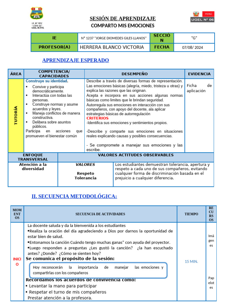 Sesión de Aprendizaje: Emociones en Clase | PDF | Las emociones | Ira