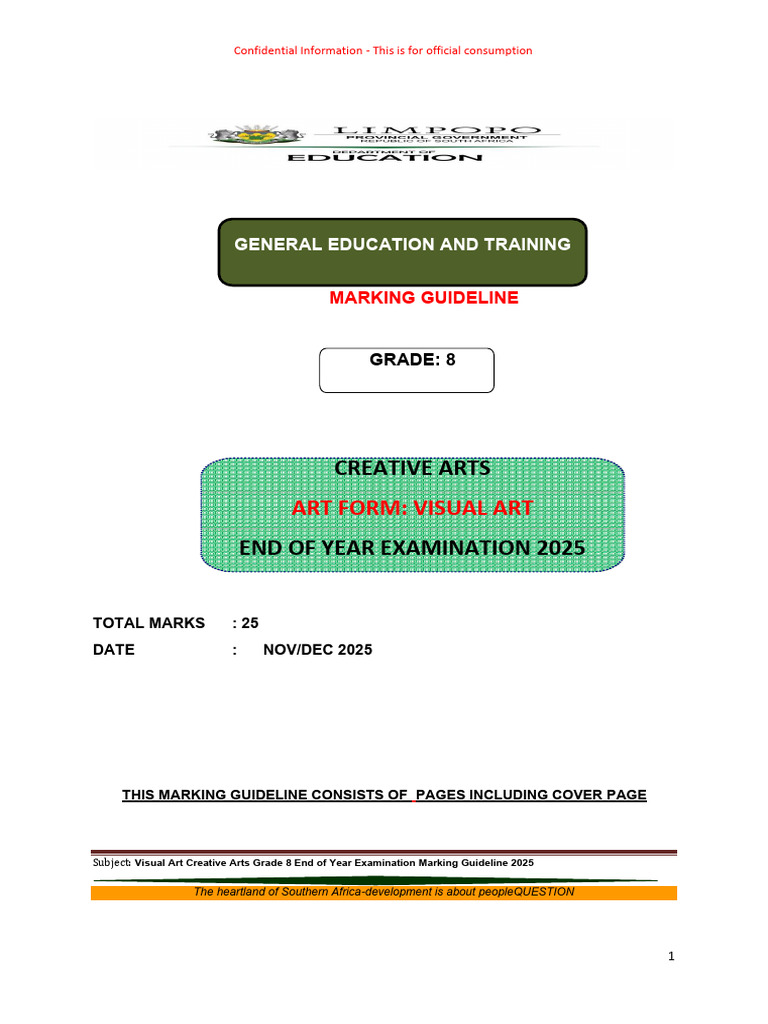 Grade 8 Visual Arts Exam Guideline 2025 | PDF | The Arts