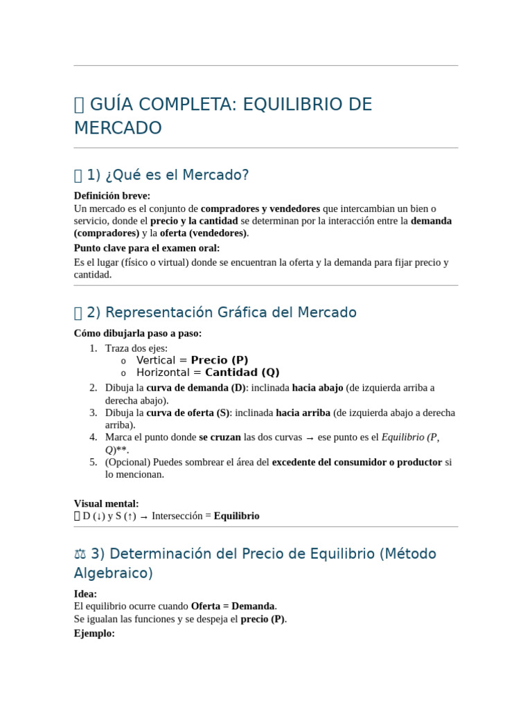 Guía de Equilibrio de Mercado y Precios | PDF | Oferta (economía ...