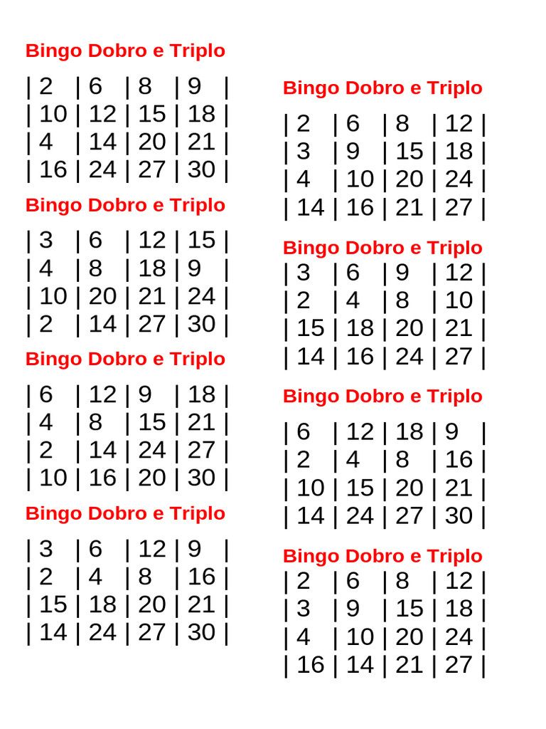 Tabelas de Bingo Dobro e Triplo | PDF