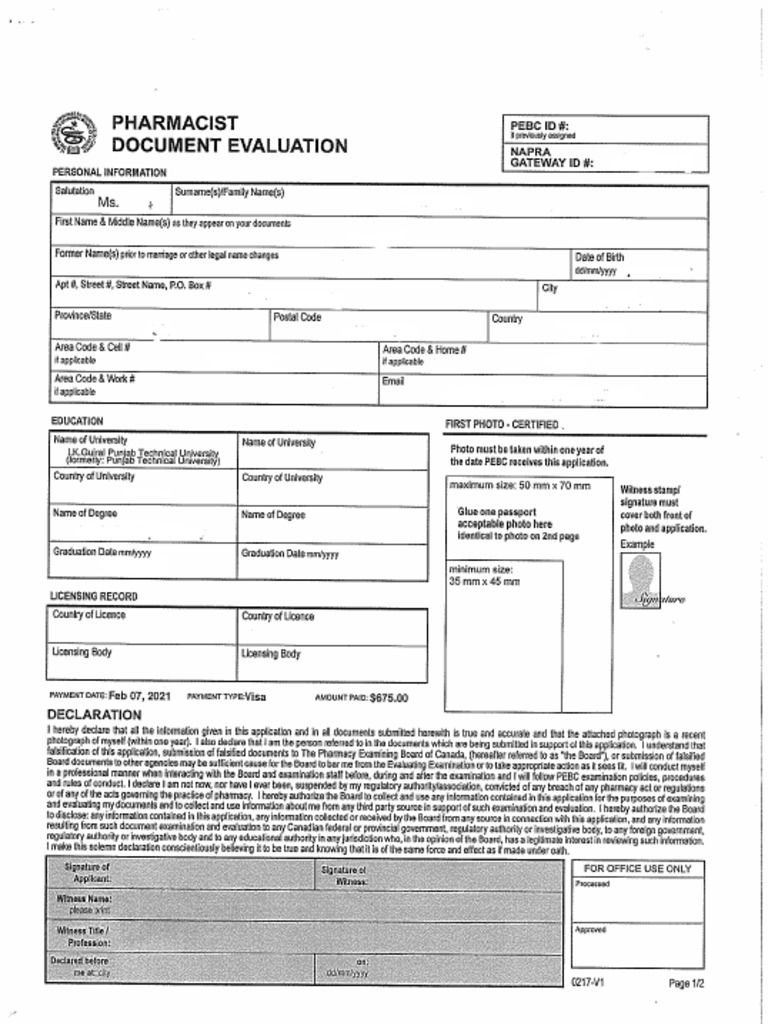 Pebc Form | PDF