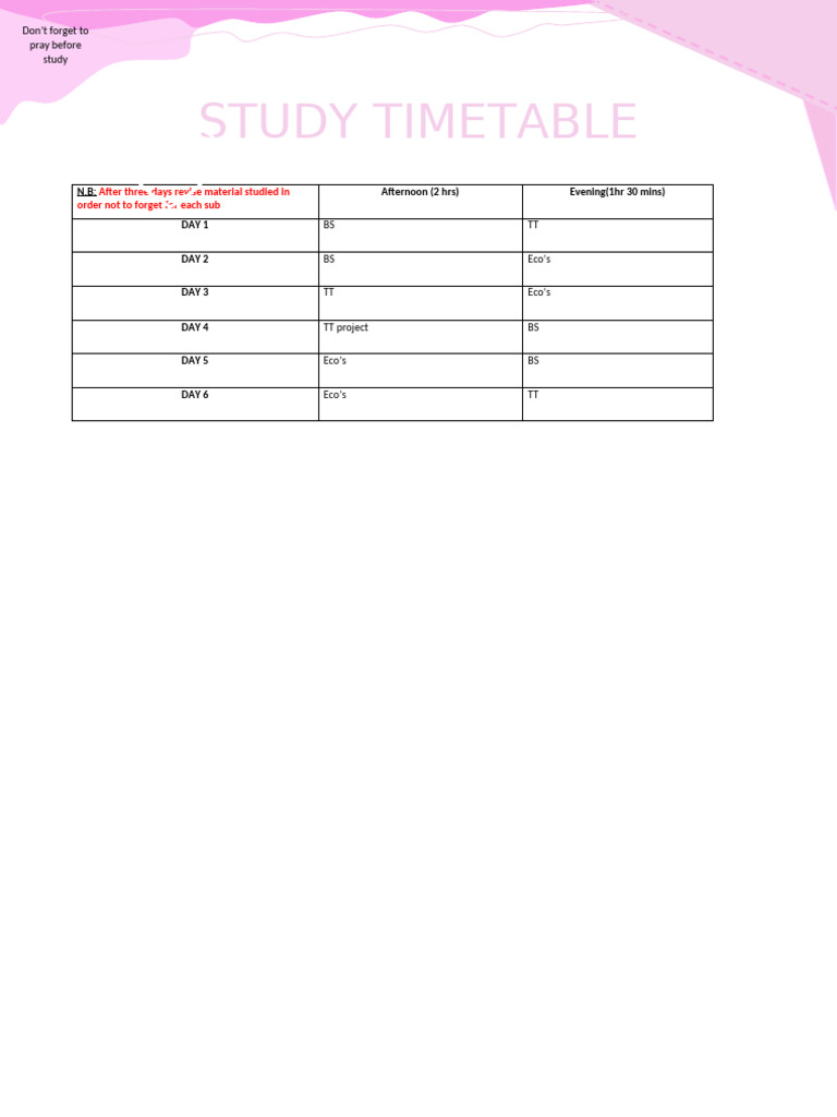 Study Timetable | PDF