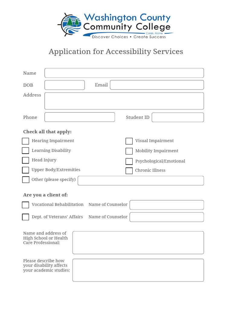 Accessibility Services Application Form | PDF | Accessibility ...
