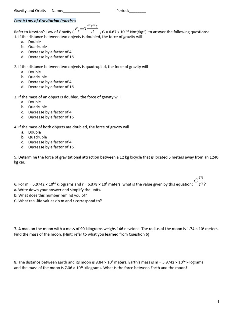 1 Gravity and Orbits | PDF | Orbit | Gravity
